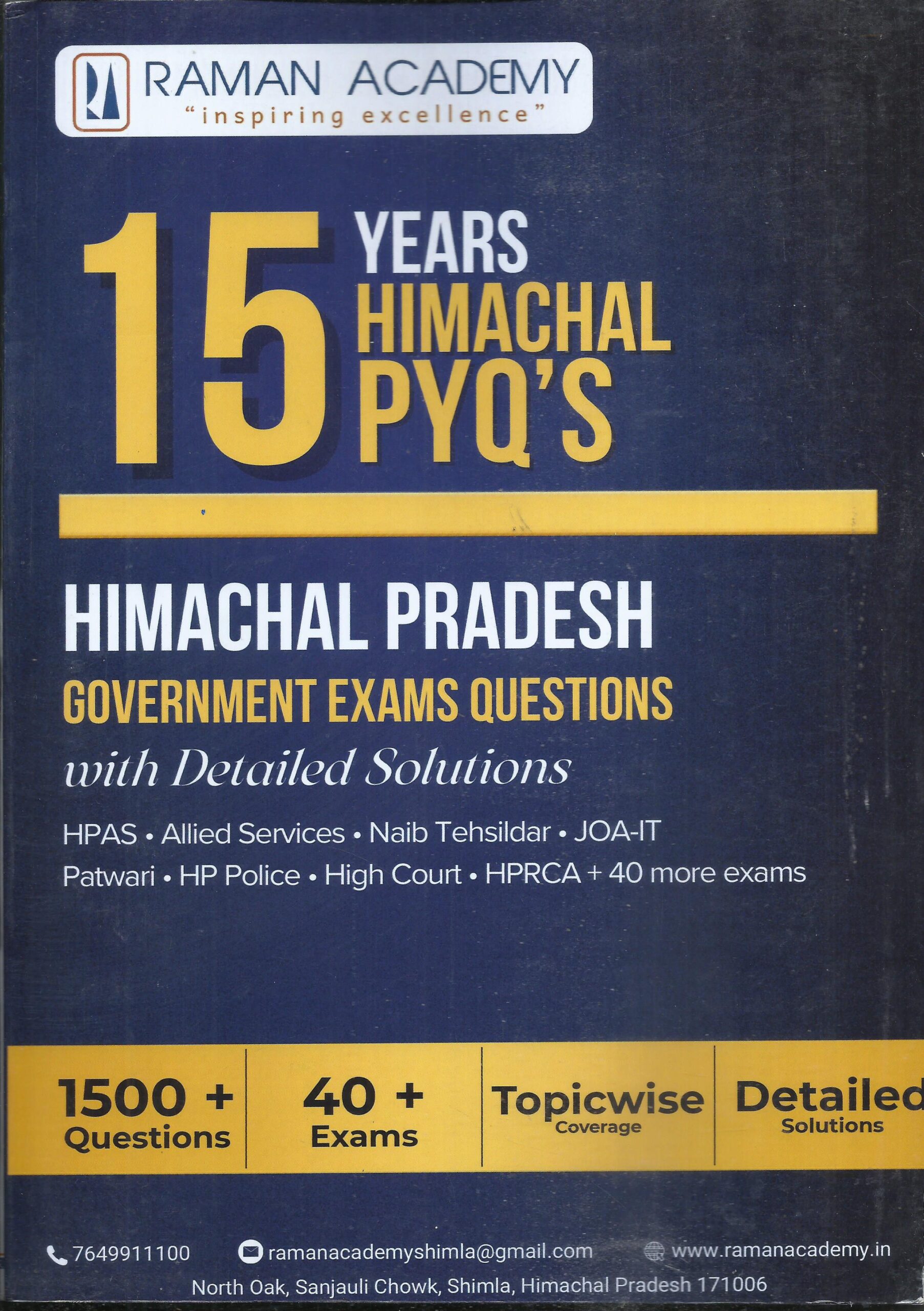 15 Years HP PYQ'S (HP Government Exam Questions With Detailed Solutions)In English - Raman Academy